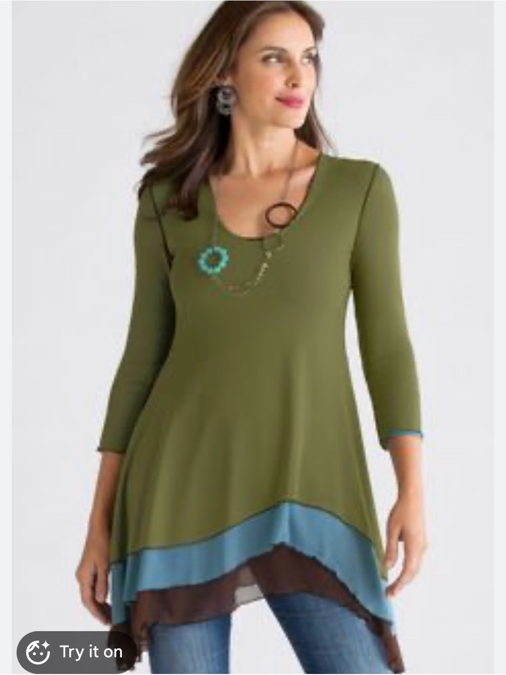 Cynthia Ashbury Designer Layered Hem 3/4 Sleeve Women's Top Medium